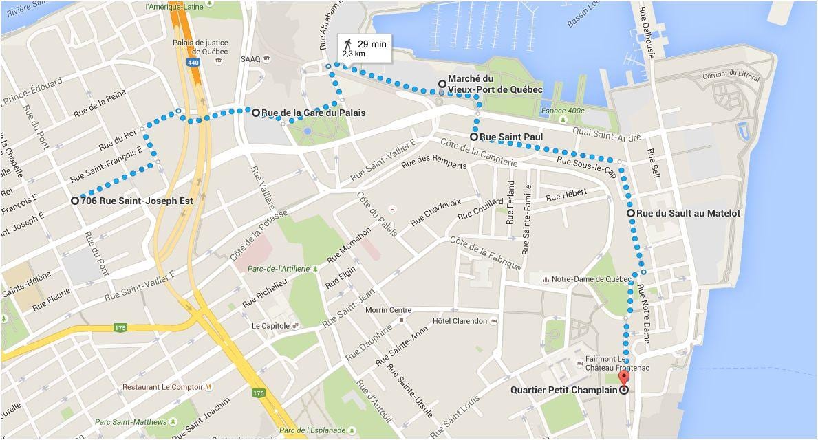 Mapa ng Quebec City lower town
