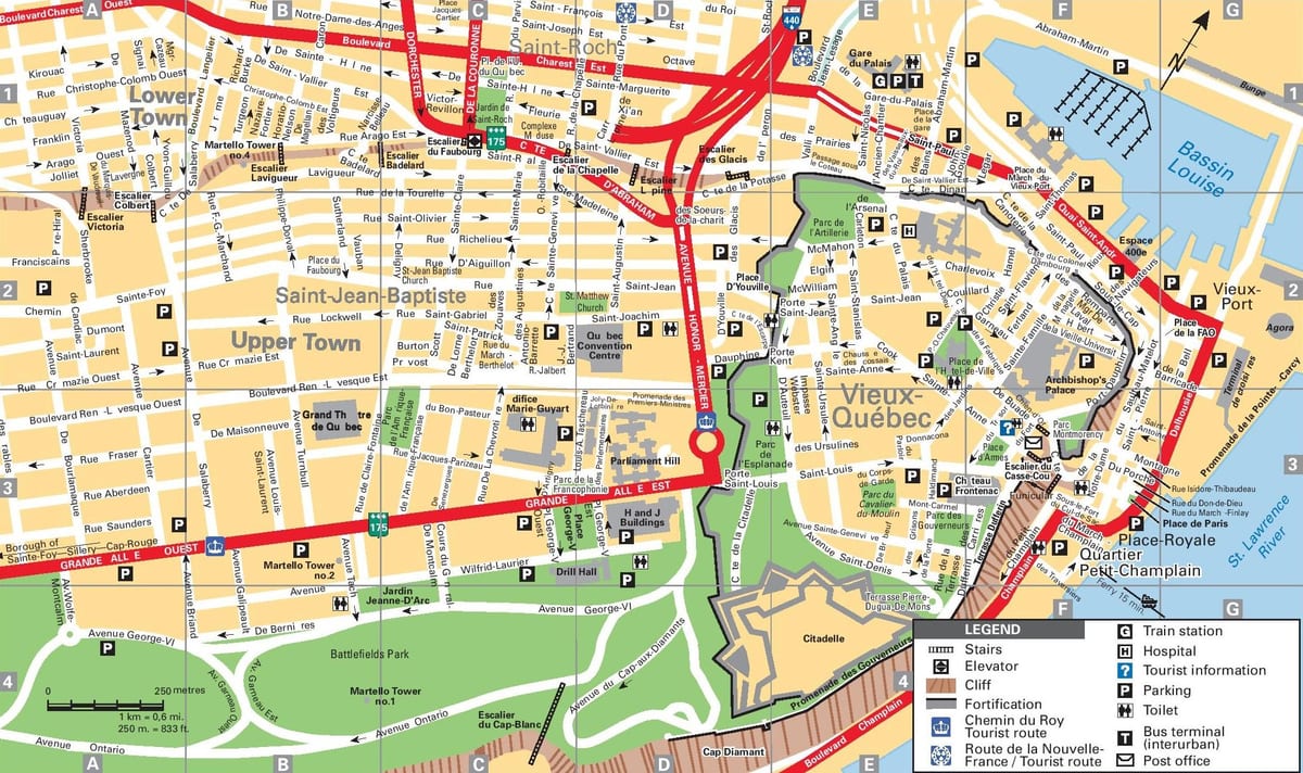 Quebec City pinupuntahan ng mga turista mapa