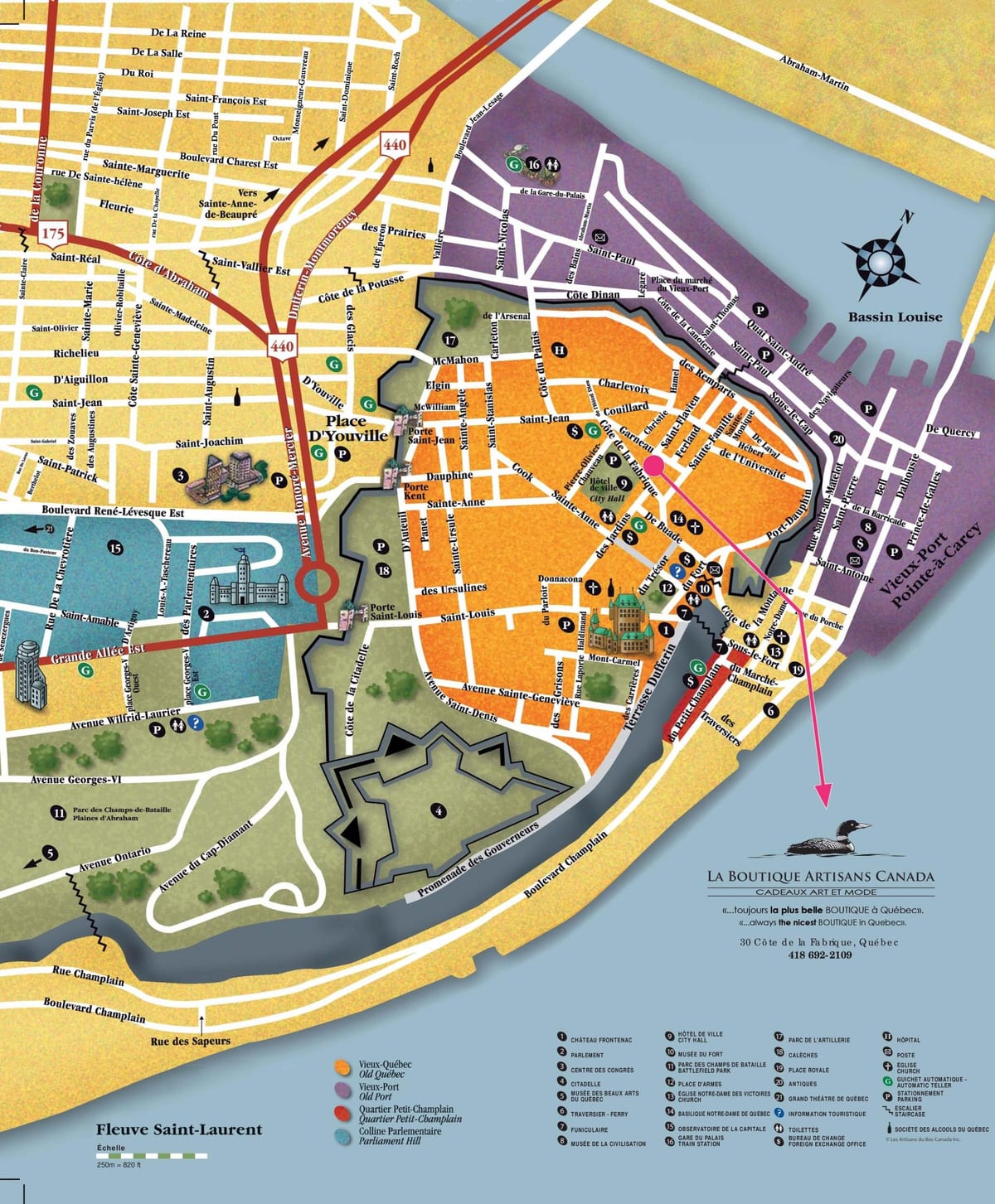 sa old Quebec atraksyon ng Lungsod mapa