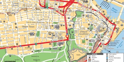 Quebec City pinupuntahan ng mga turista mapa